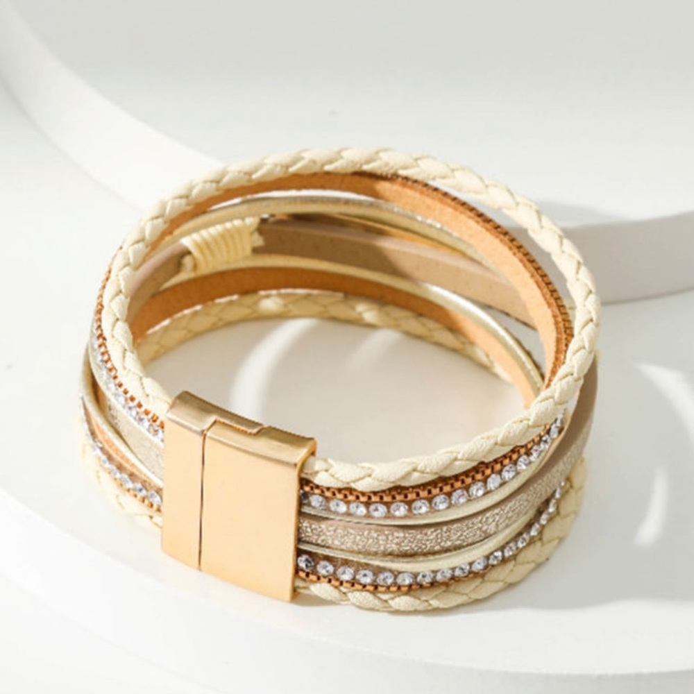 Blessed Rhinestone Leather Layered Bracelet - Picture 5 of 6